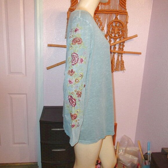 Sundance Embroidered Henley Top Size 1X Slub Knit Tunic Long Sleeves Boho - Picture 5 of 11
